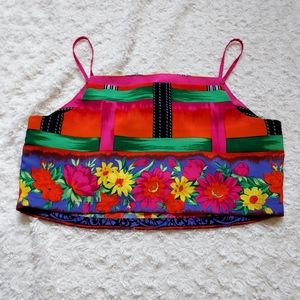 Bright Fun Floral Crop top Small Boho Festival Hippie Summer